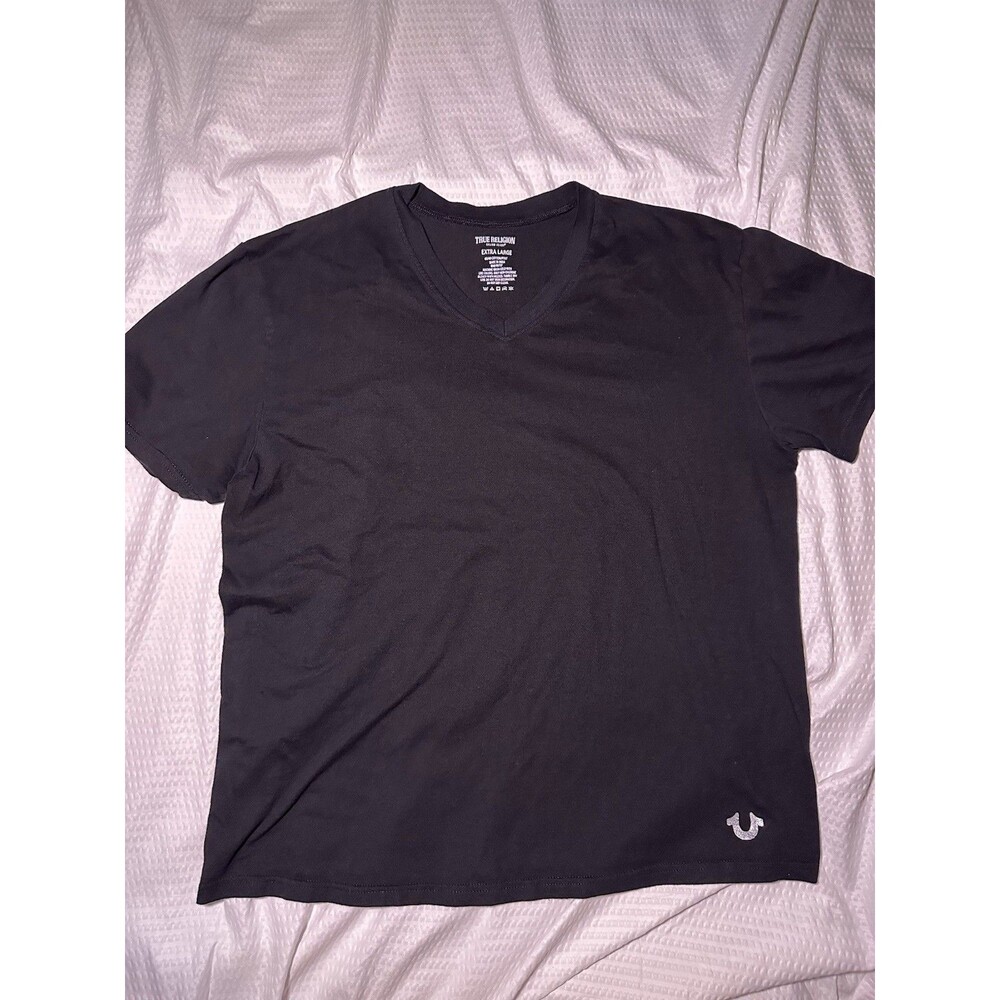 True Religion Men’s Cotton Short Sleeve V-Neck Tee T-Shirt Black Size XL